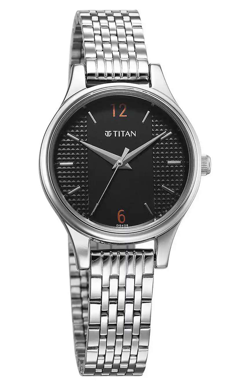 Titan Karishma Quartz Analog Black Dial Silver Stainless Steel Strap Watch For Women