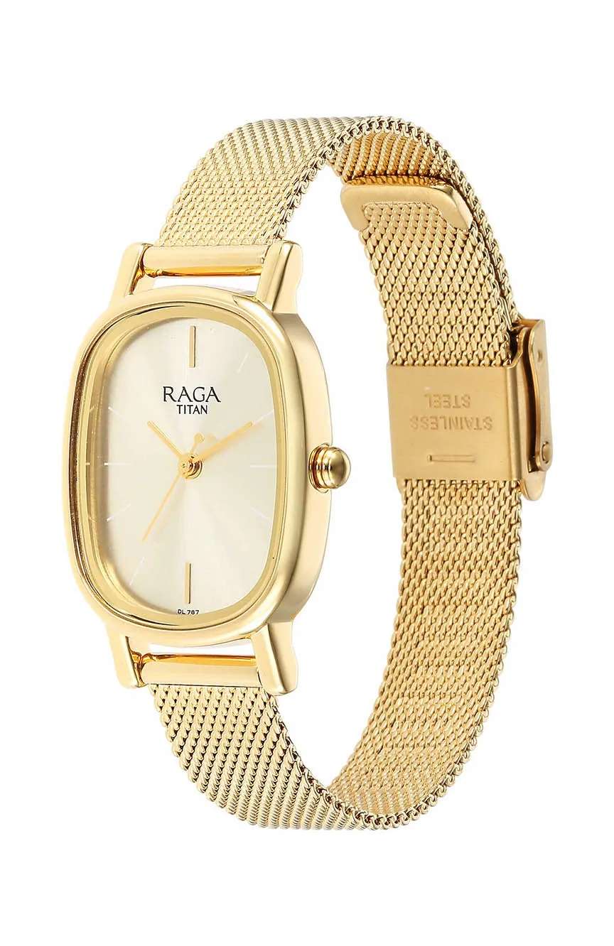 تيتان ساعة تيتان راجا فيفا بميناء بلون الشمبانيا وسوار ستانلس إستيل للنساء