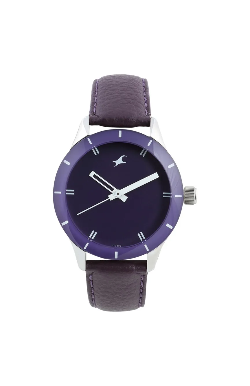 

Titan | Fastrack Quartz Analog Purple Dial Leather Strap Watch for Girls
