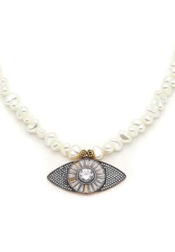 Mon Reve Kismet Zircon Eye Charm Pearl Necklace