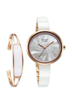 Titan Raga Memoirs Quartz Analog Mother Of Pearl Dial With White Ceramic Strap Watch For Women
