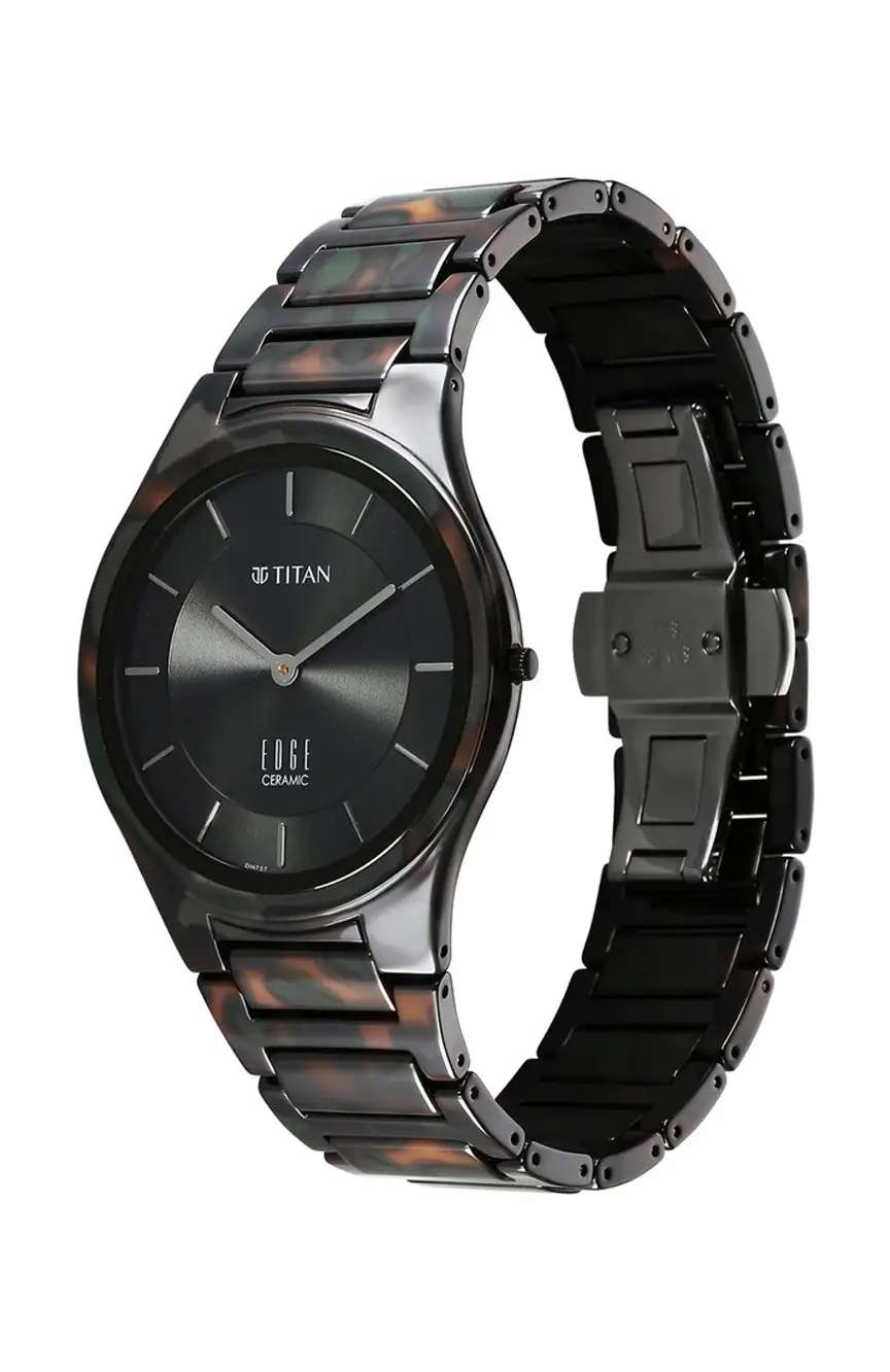 Titan Edge Ceramic Camo Quartz Analog Green Dial Ceramic Strap Watch For Men