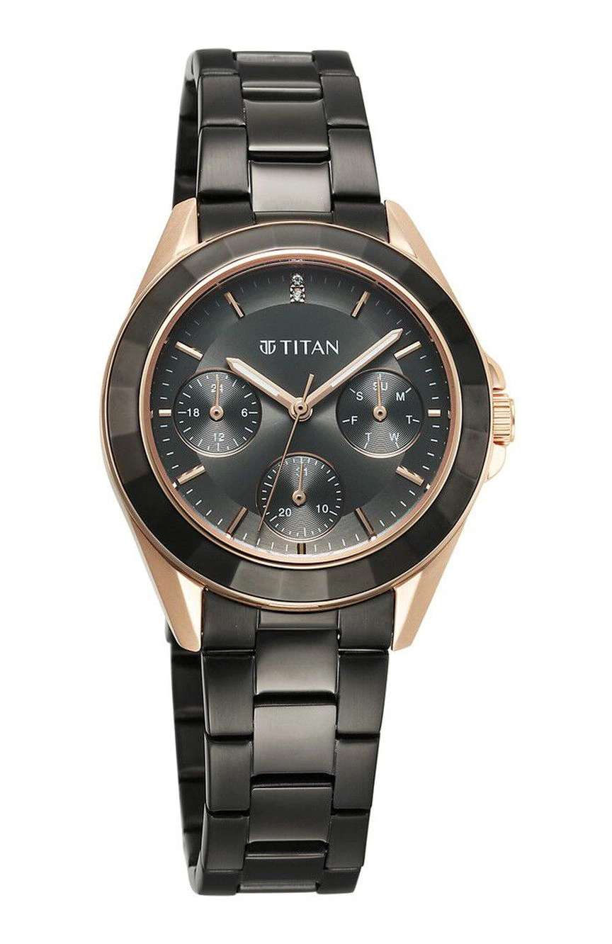 Titan Glamour Quartz Multifunction Grey Dial Grey Stainless Steel Strap Watch For Women