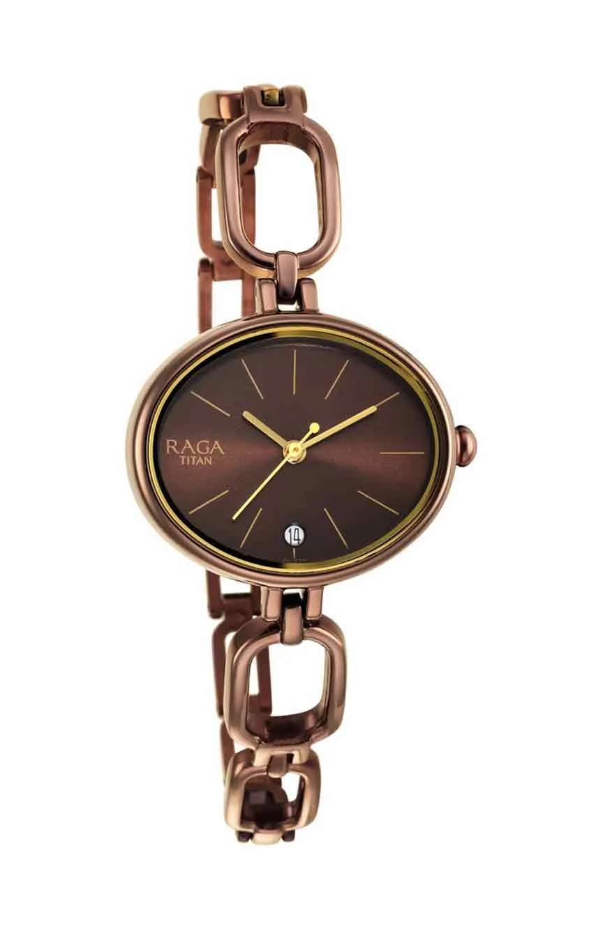 Titan Raga Viva Brown Dial Analog Metal Strap Watch for Women