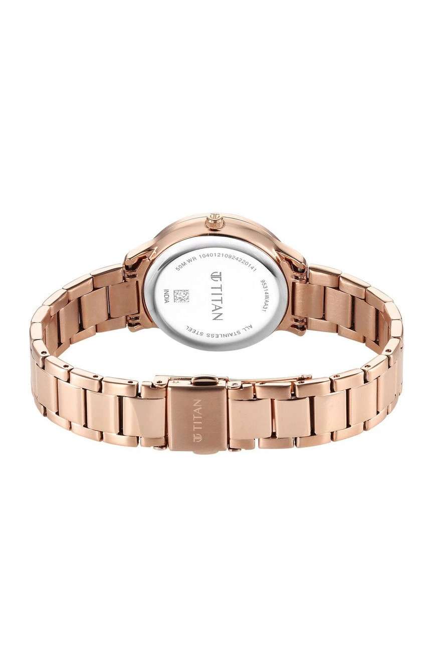Titan Glamour Quartz Analog Mother Of Pearl Dial Rose Gold Stainless Steel Strap Watch For Women