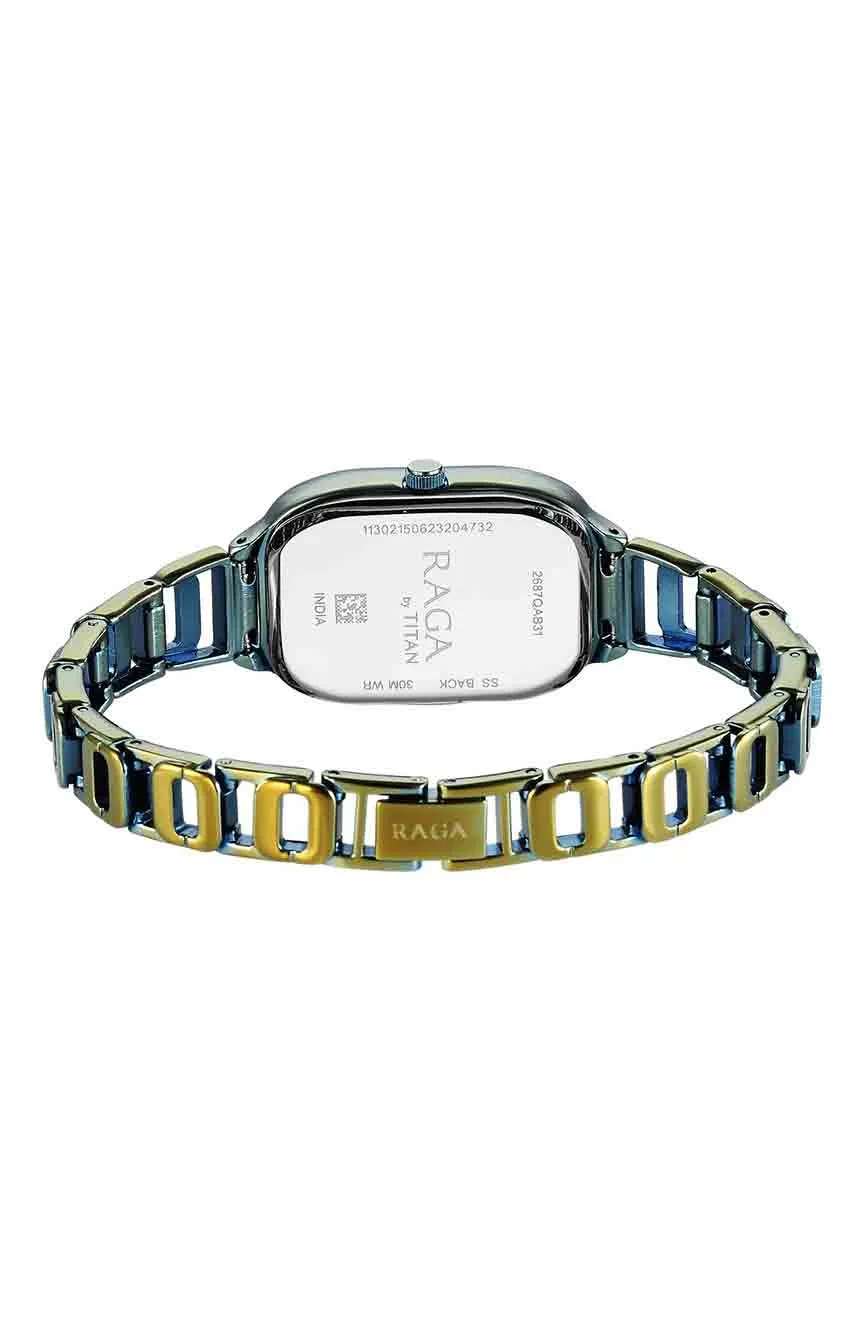 تيتان ساعة تيتان راجا شيك كوارتز انالوج بميناء أخضر وسوار معدني أخضر للنساء