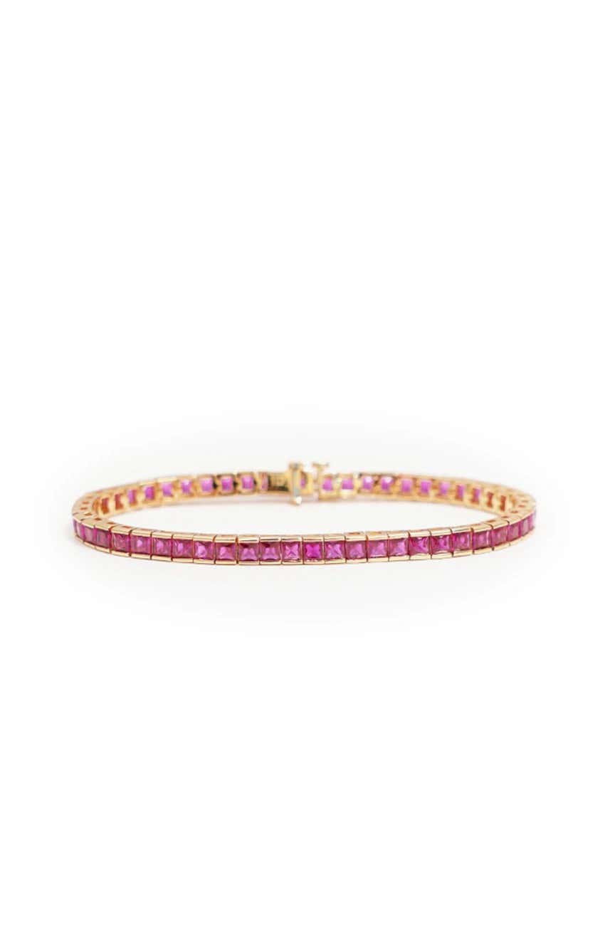 Izabel Display Square Tennis Bracelet Pink Gold