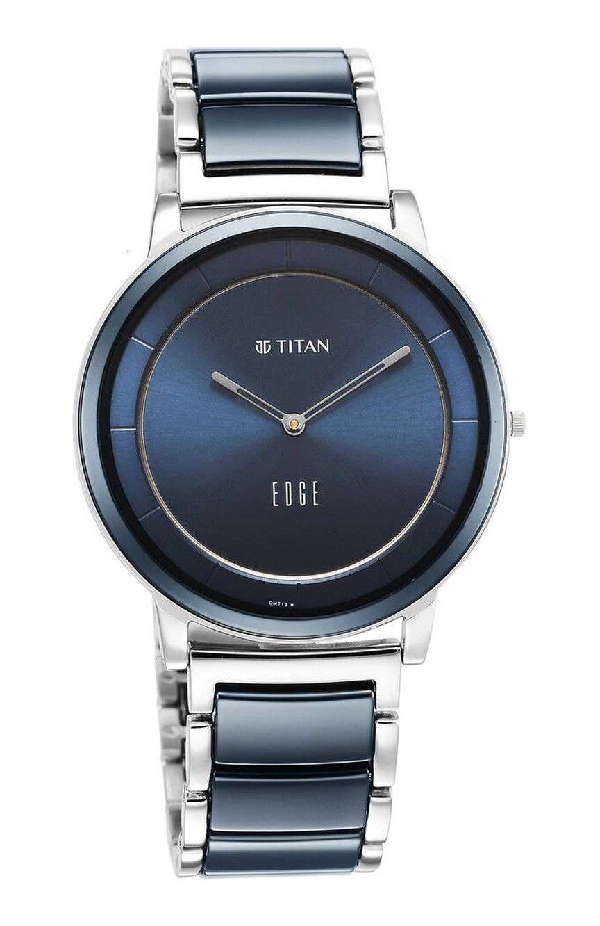 Titan Edge Fusion Quartz Analog Blue Dial Blue Steel & Ceramic Strap Watch for Men