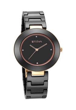 Titan Purple Ceramics Black Dial Analog Ceramic Strap watch for Women