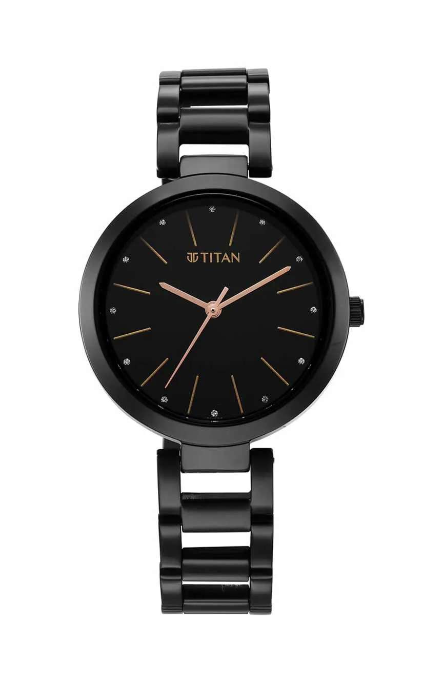 Titan Workwear Quartz Analog Black Dial Black Stainless Steel Strap Watch for Women