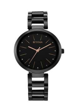 Titan Workwear Quartz Analog Black Dial Black Stainless Steel Strap Watch for Women