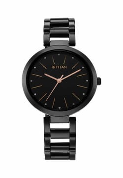 Titan Workwear Quartz Analog Black Dial Black Stainless Steel Strap Watch for Women