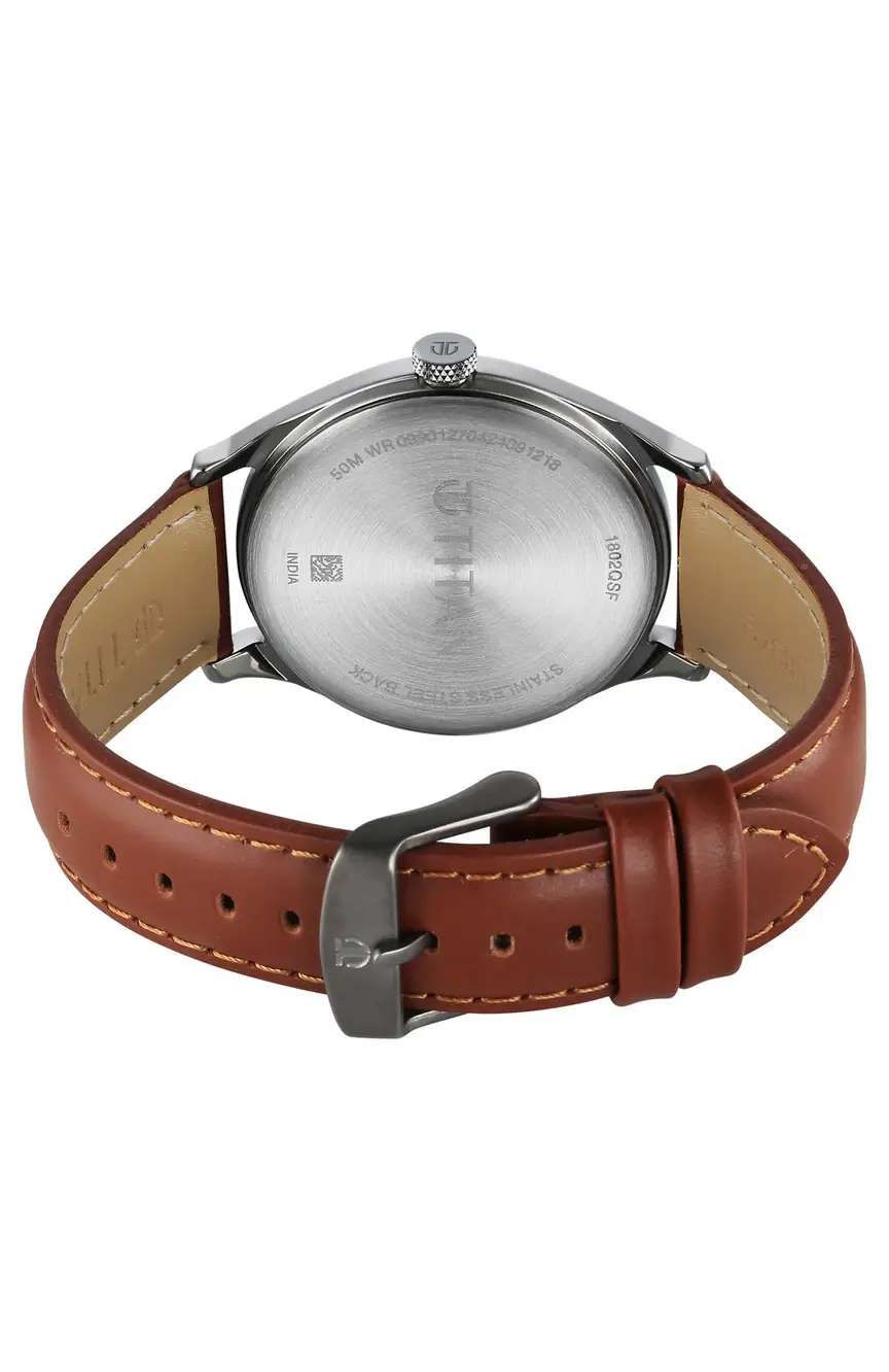 Titan Neo Economy Quartz Analog with Date Grey Dial Brown Leather Strap Watch For Men