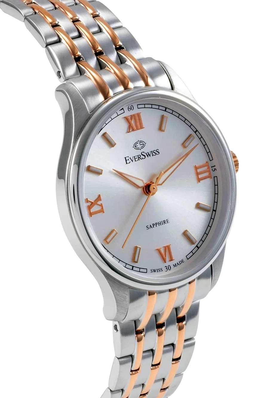 EverSwiss Gents Silver Rose Gold Stainless Steel watch