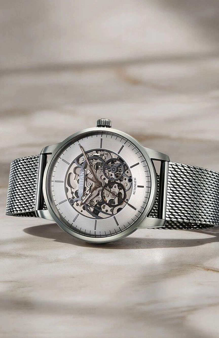 Titan Automatic Color Upgrade Silver Dial Grey Stainless Steel Strap Watch For Men