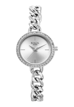 Titan Raga Showstopper Quartz Analog Silver Dial Metal Strap Watch for Women