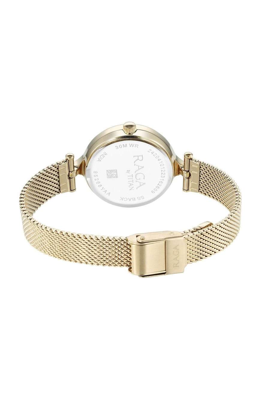 Titan Raga Showstopper Quartz Analog Silver Dial Golden Metal Strap Watch For Women