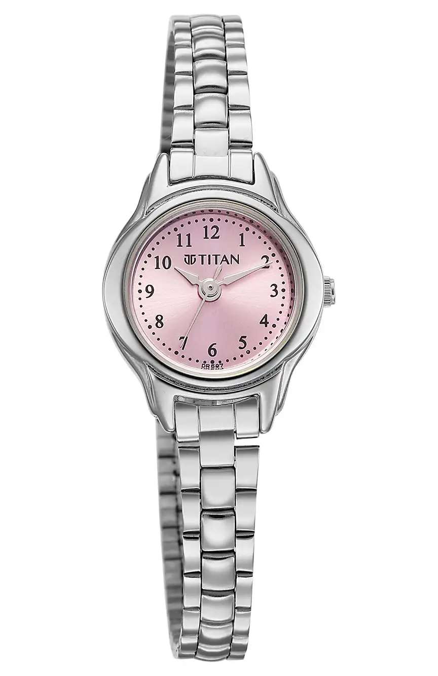 Titan Karishma Pink Round Dial Silver Stainless Steel Strap Analog Watch For Women