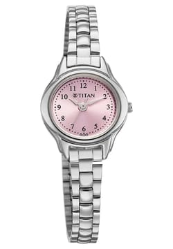 Titan Karishma Pink Round Dial Silver Stainless Steel Strap Analog Watch For Women