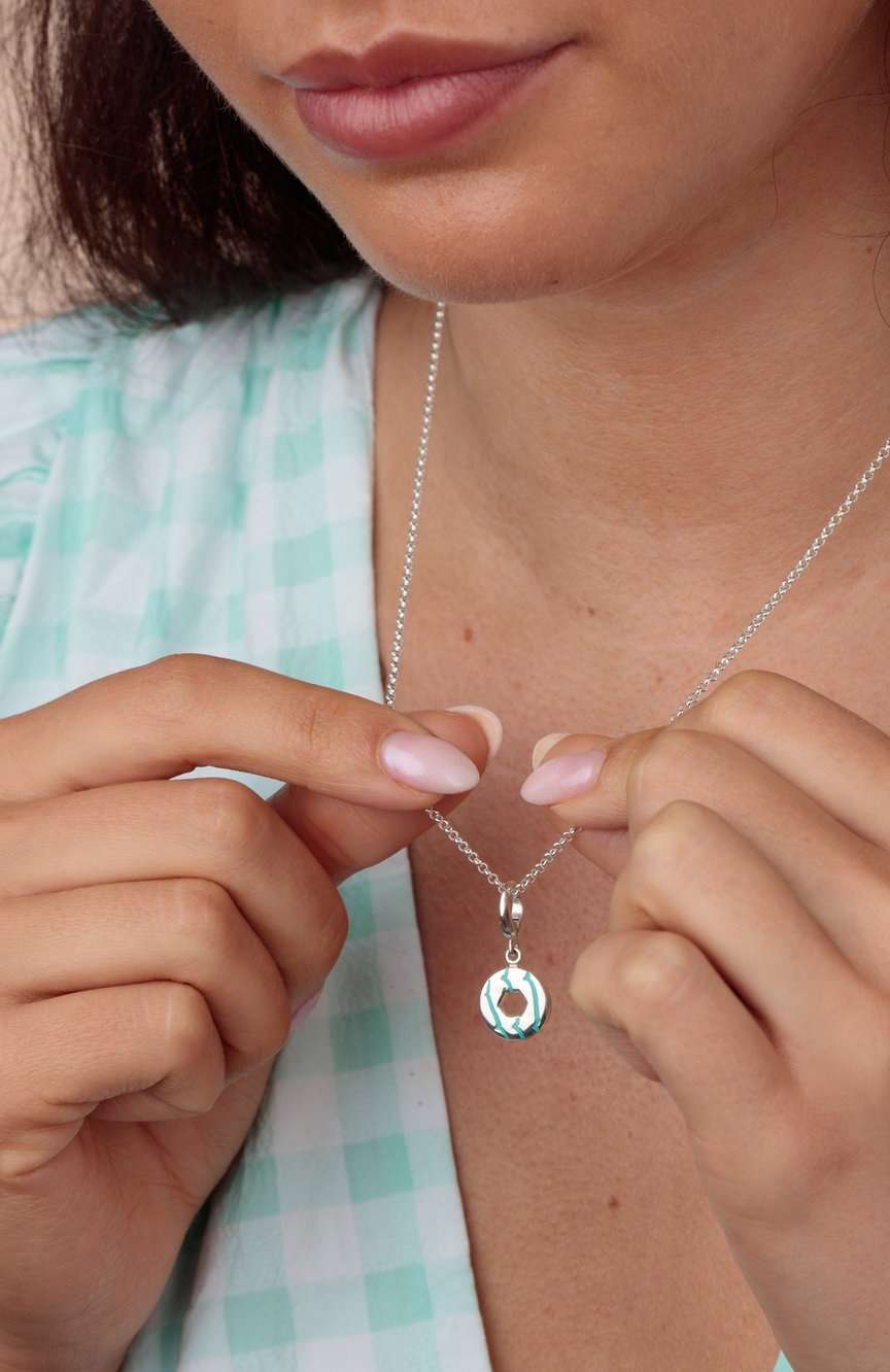 Lily Charmed Silver Biscuit Charm With Turquoise Enamel