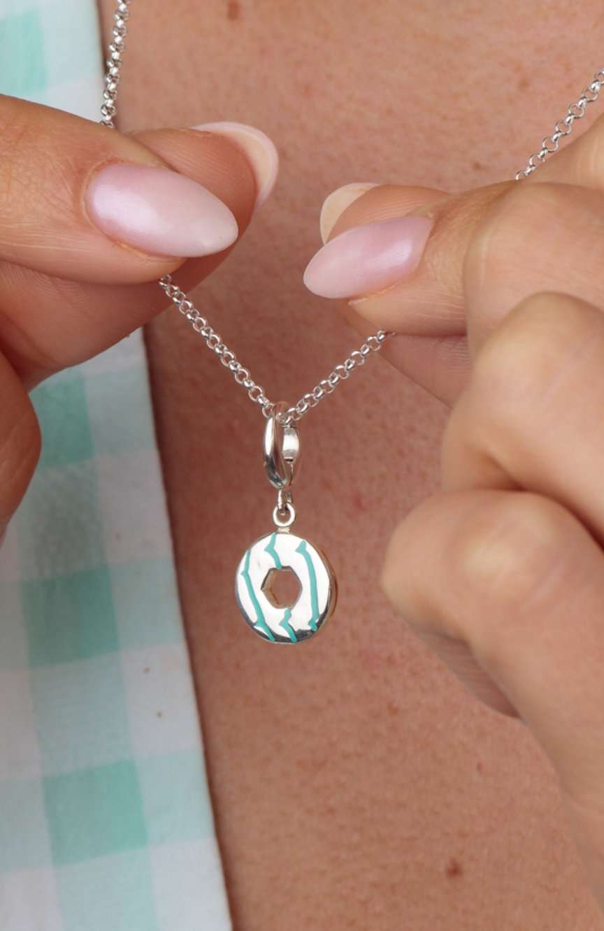 Lily Charmed Silver Biscuit Charm With Turquoise Enamel