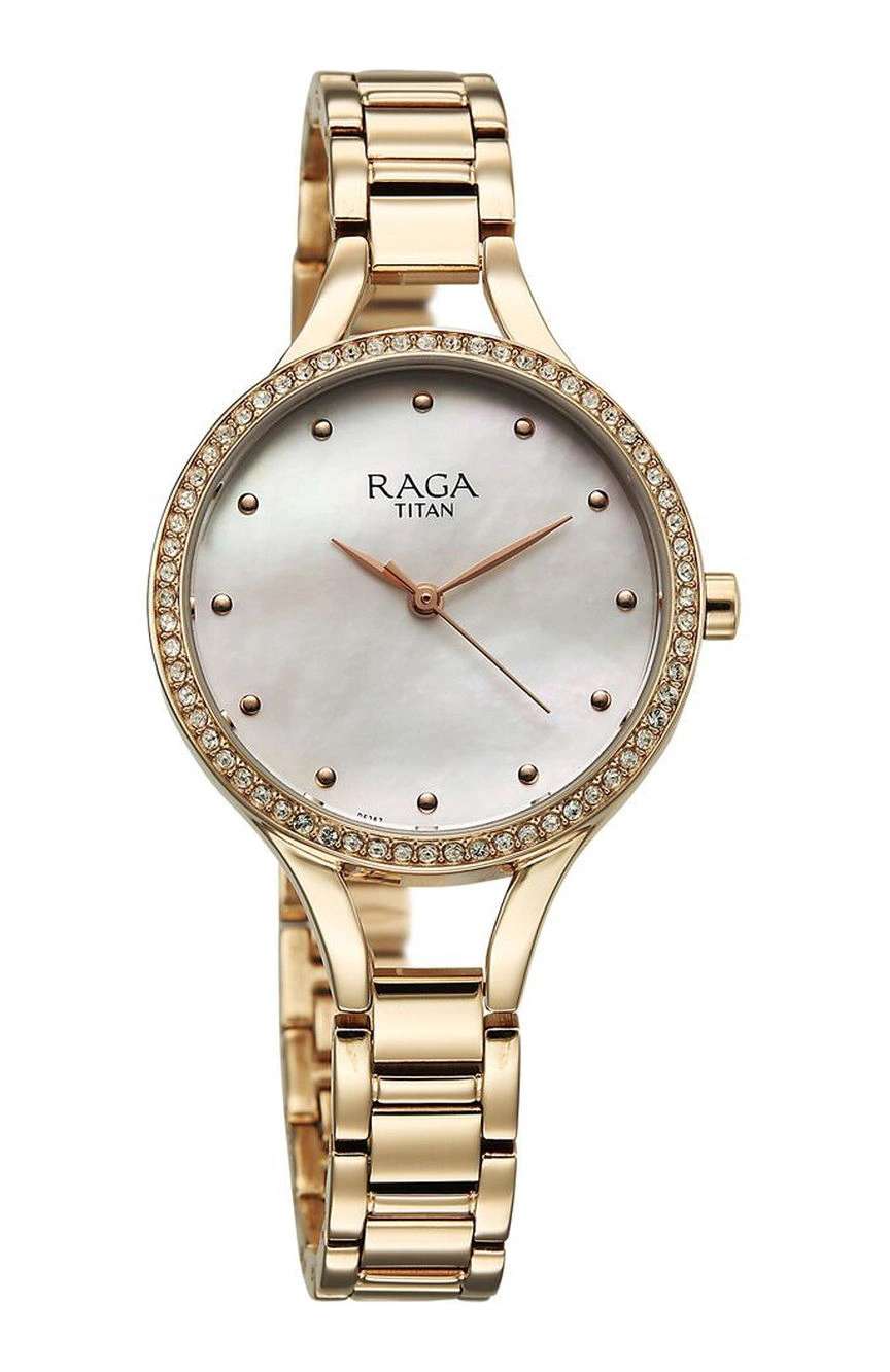 Titan Raga Showstopper Quartz Analog Mother Of Pearl Dial Metal Strap Watch For Women
