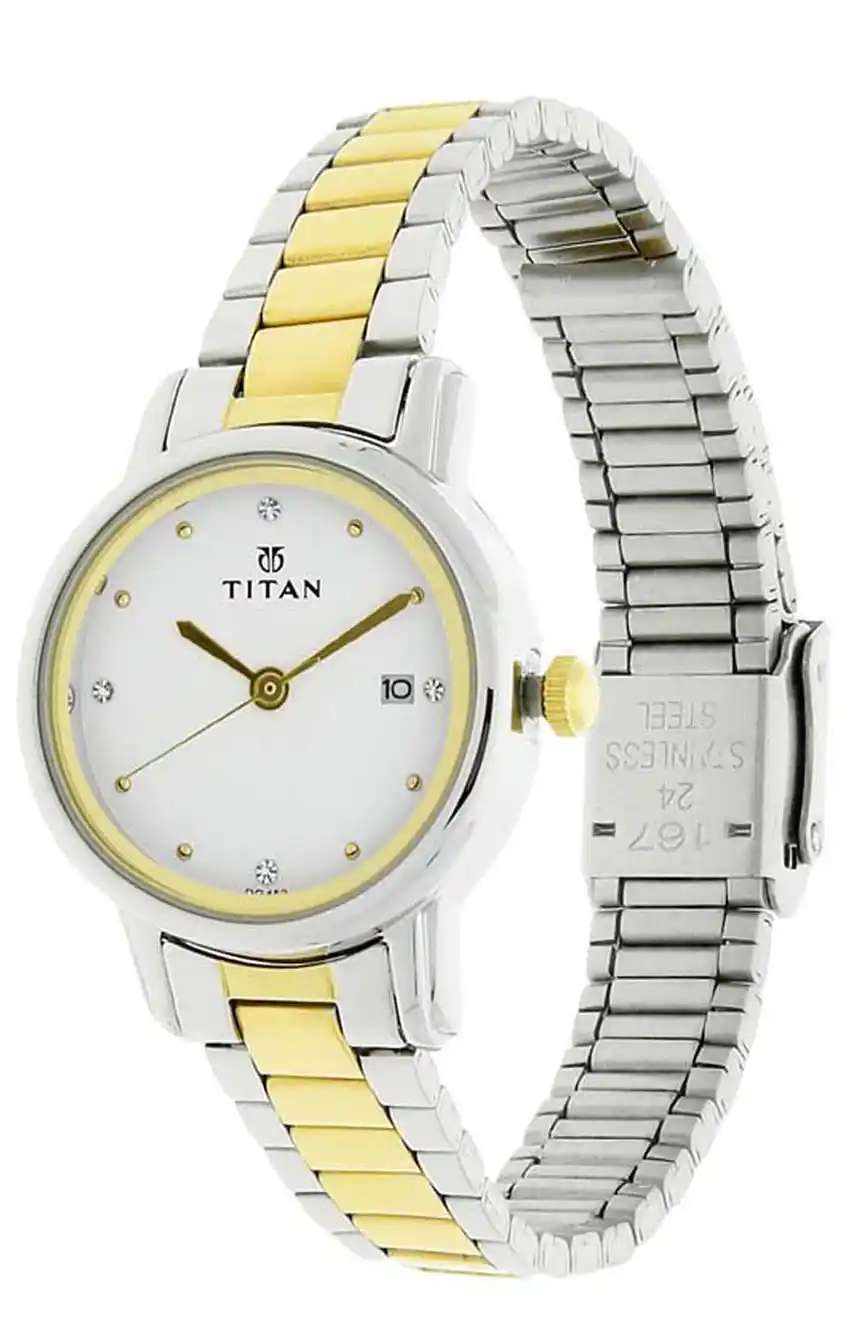 Titan Karishma White Dial Analog with Date Stainless Steel Strap watch for Women