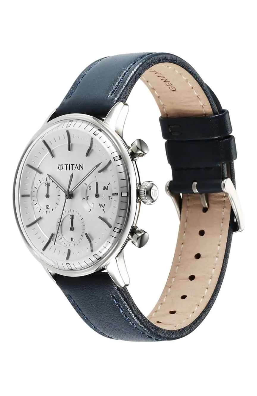 Titan Light Leathers Quartz Multifunction Black Dial Stainless Steel Strap Watch for Men