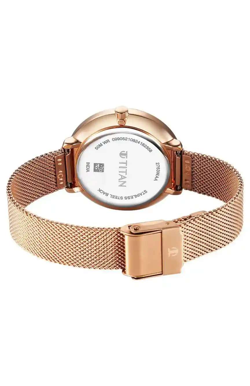 Titan Neo Analog with Day and Date Mother Of Pearl Dial Rose Gold Color Stainless Steel Strap Watch For Women