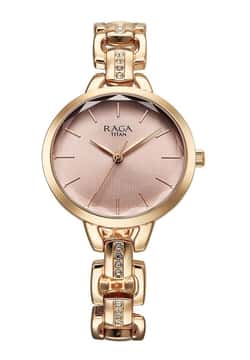 Titan Raga Showstopper Quartz Analog Rose Gold Dial Metal Strap Watch For Women