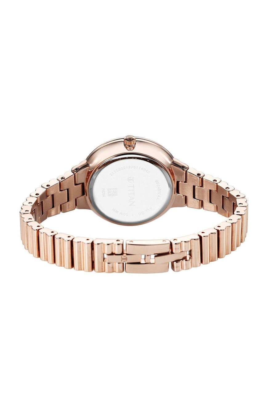 Titan Aura Quartz Analog Silver Dial Rose Gold Stainless Steel Strap Watch For Women
