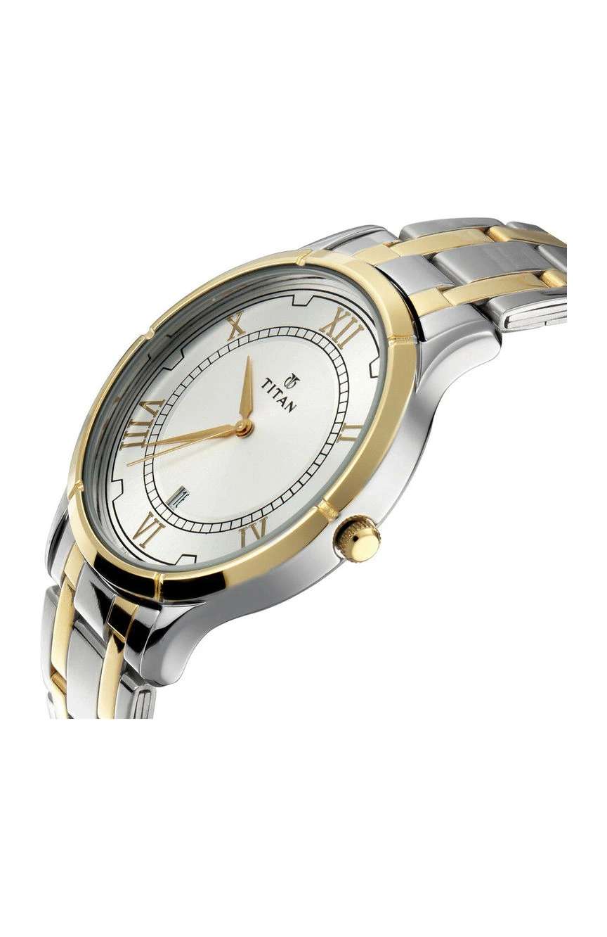 Titan Bandhan Quartz Analog with Date Silver Round Dial Two Toned Stainless Steel Strap Watch For Couple