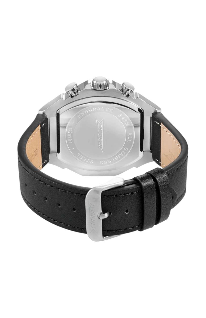 كروزر Gents Black leather strap watch