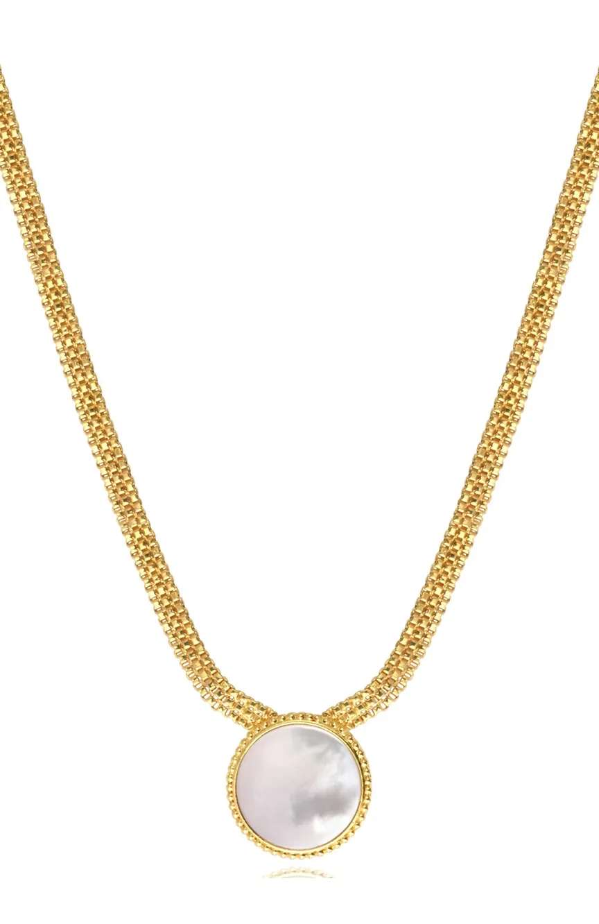 Satellite Ashanti Necklace In Flat Chain And Round Mother-Of-Pearl -White