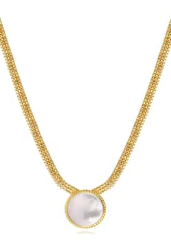 Satellite Ashanti Necklace In Flat Chain And Round Mother-Of-Pearl -White