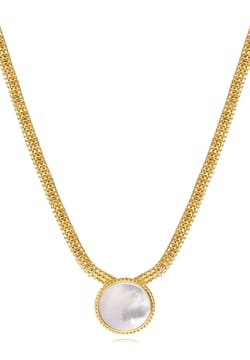 Satellite Ashanti Necklace In Flat Chain And Round Mother-Of-Pearl -White