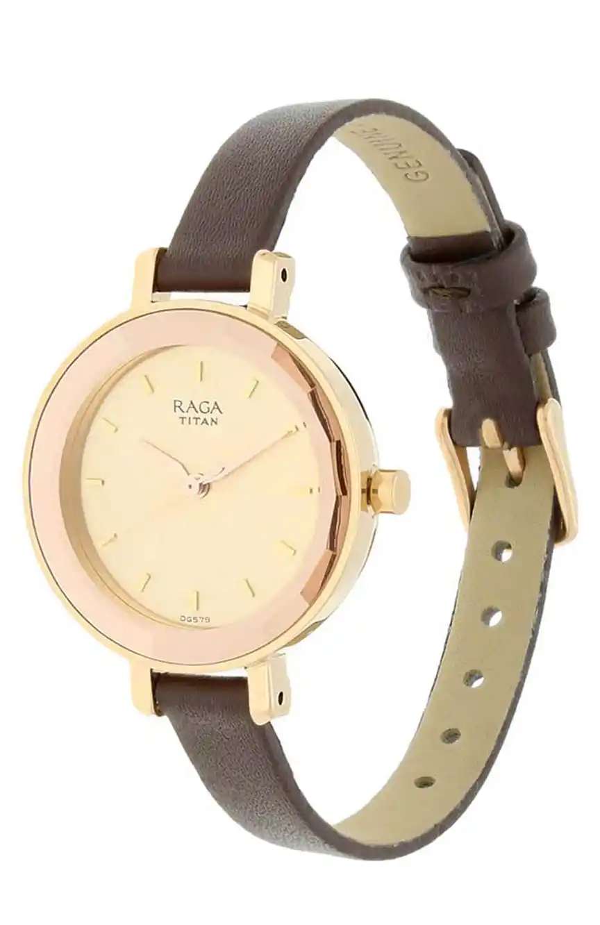 Titan Raga Viva Rose Gold Dial Women Watch With Leather Strap
