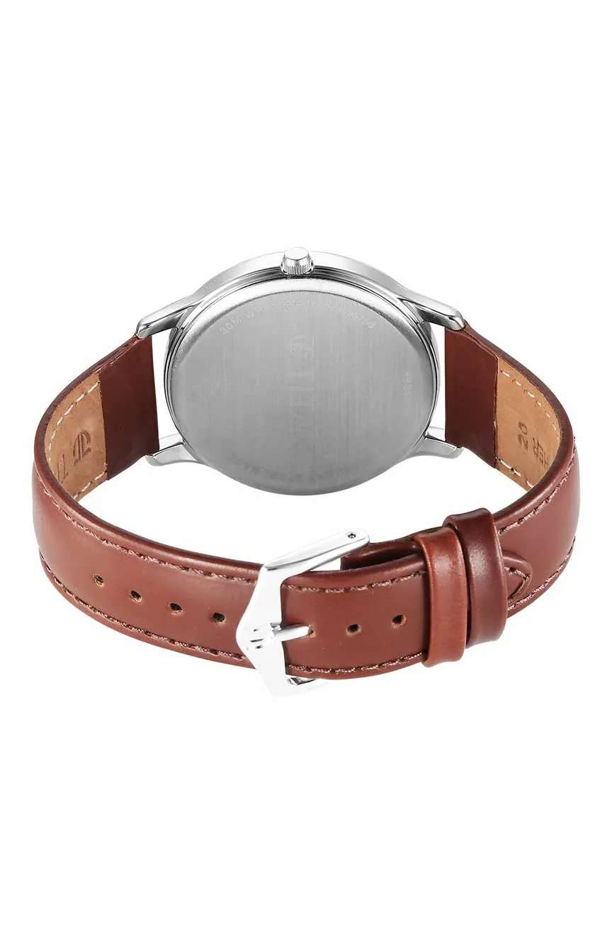 Titan Karishma Quartz Analog Silver Dial Leather Strap Watch for Men