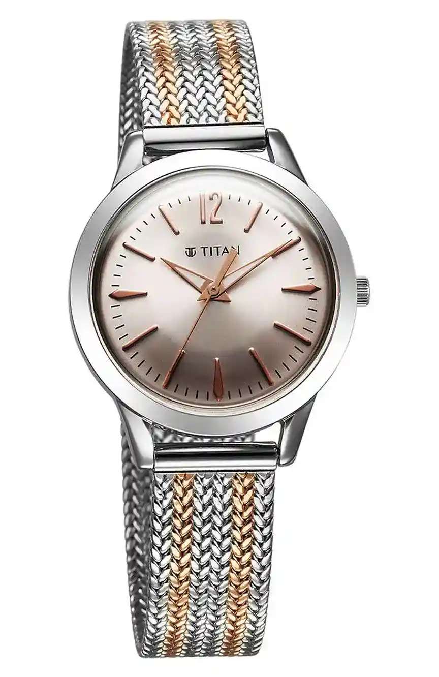 Titan Timeless Urban Quartz Analog Pink Dial Metal Strap Watch For Women