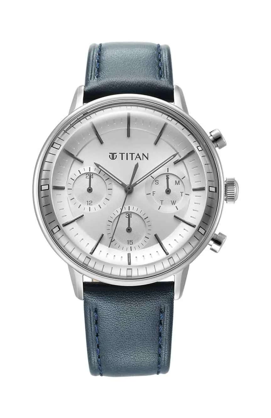 Titan Light Leathers Quartz Multifunction Black Dial Stainless Steel Strap Watch for Men