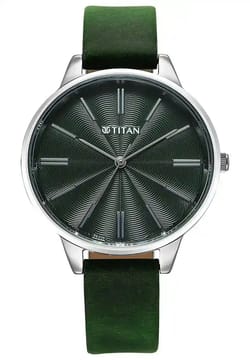 Titan Neo Quartz Analog Green Dial Leather Strap Watch For Women