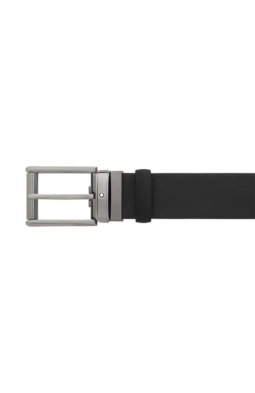 Montblanc Rectangular Roll, Shiny Ruthenium-Finish Pin Buckle Black 35 MM Leather Belt
