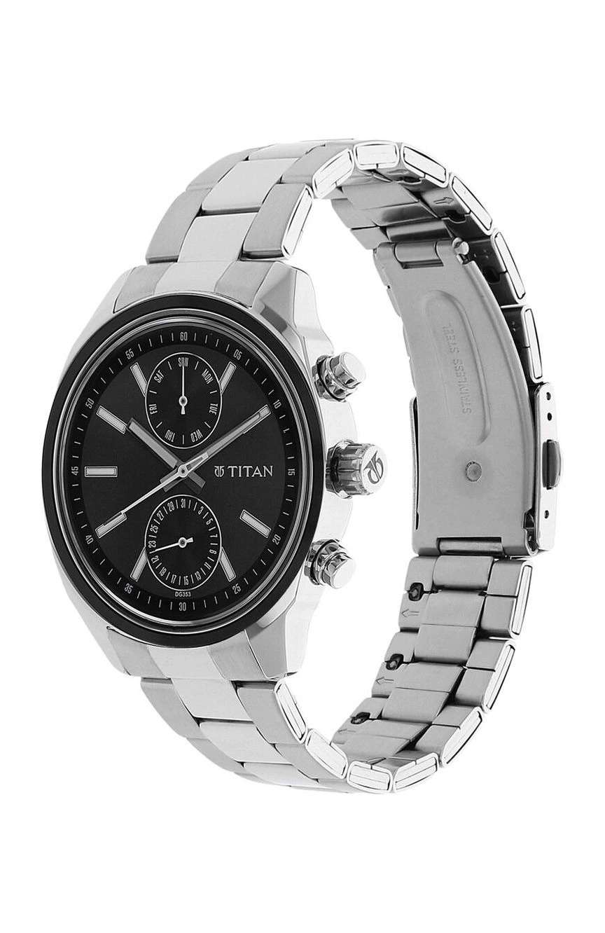 تيتان Men's Metropolitan Luxe: Multifunction dark grey Dial with Two-Tone Stainless Steel Bracelet Watch