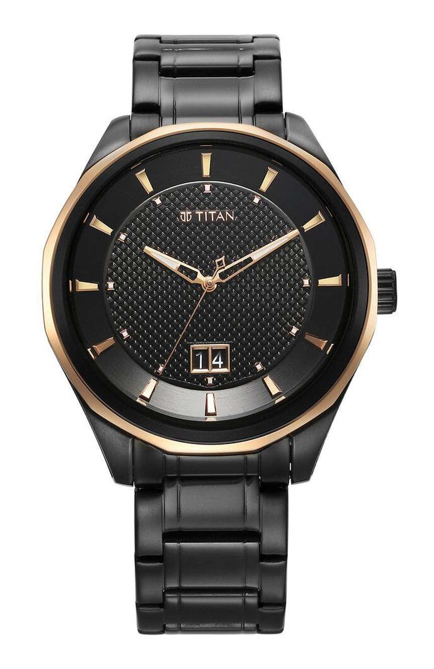 Titan Regalia Opulent Quartz Analog with Date Black Dial Black Stainless Steel Strap Watch for Men