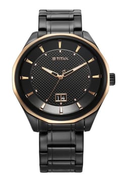 Titan Regalia Opulent Quartz Analog with Date Black Dial Black Stainless Steel Strap Watch for Men