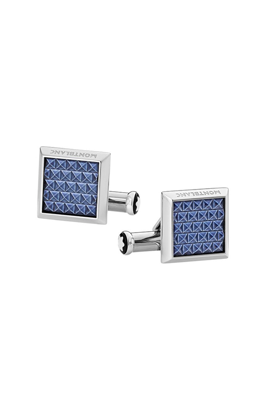 Montblanc Rectangular Cufflinks in Stainless Steel with Blue Patterned Inlay