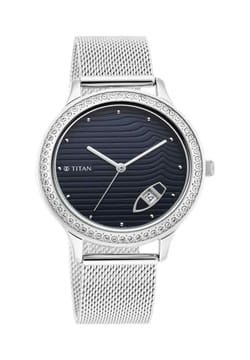Titan Wander Dark Blue Dial Analog Stainless Steel Strap watch for Women
