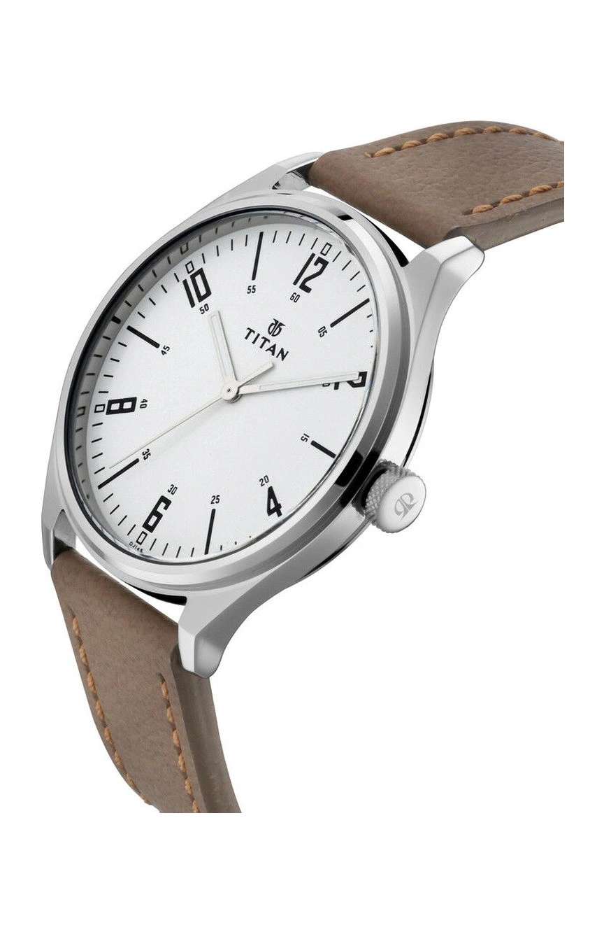 Titan Men's Urban Edge Lustrous Silver Dial Leather Watch