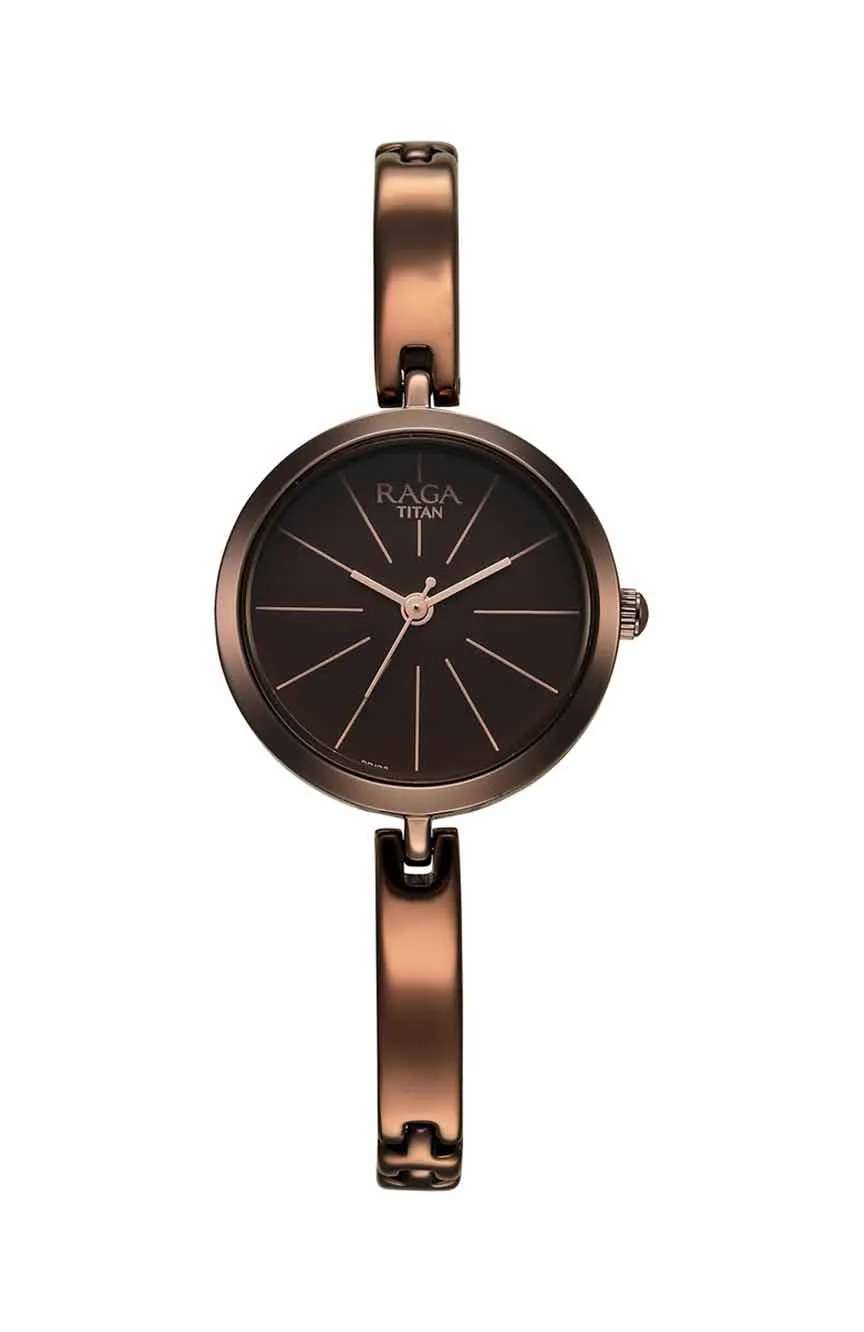 Titan Raga Viva Quartz Analog Brown Dial Brown Metal Strap Watch for Women