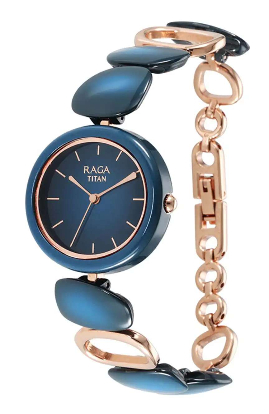 Titan Raga Ceramics Blue Dial Analog Metal Strap watch for Women